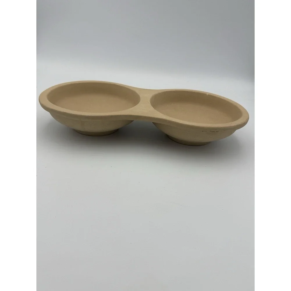 The Pampered Chef Stoneware Mini Baker #161 Double Bowl USA Brown Clay Dish